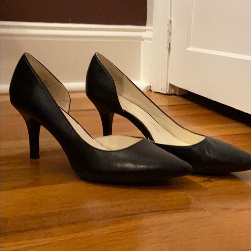 Black leather stiletto heels
